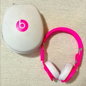 Beats Mixr Neon Pink/Wht Headphones w/Case (kids size- NOT adult OG size).